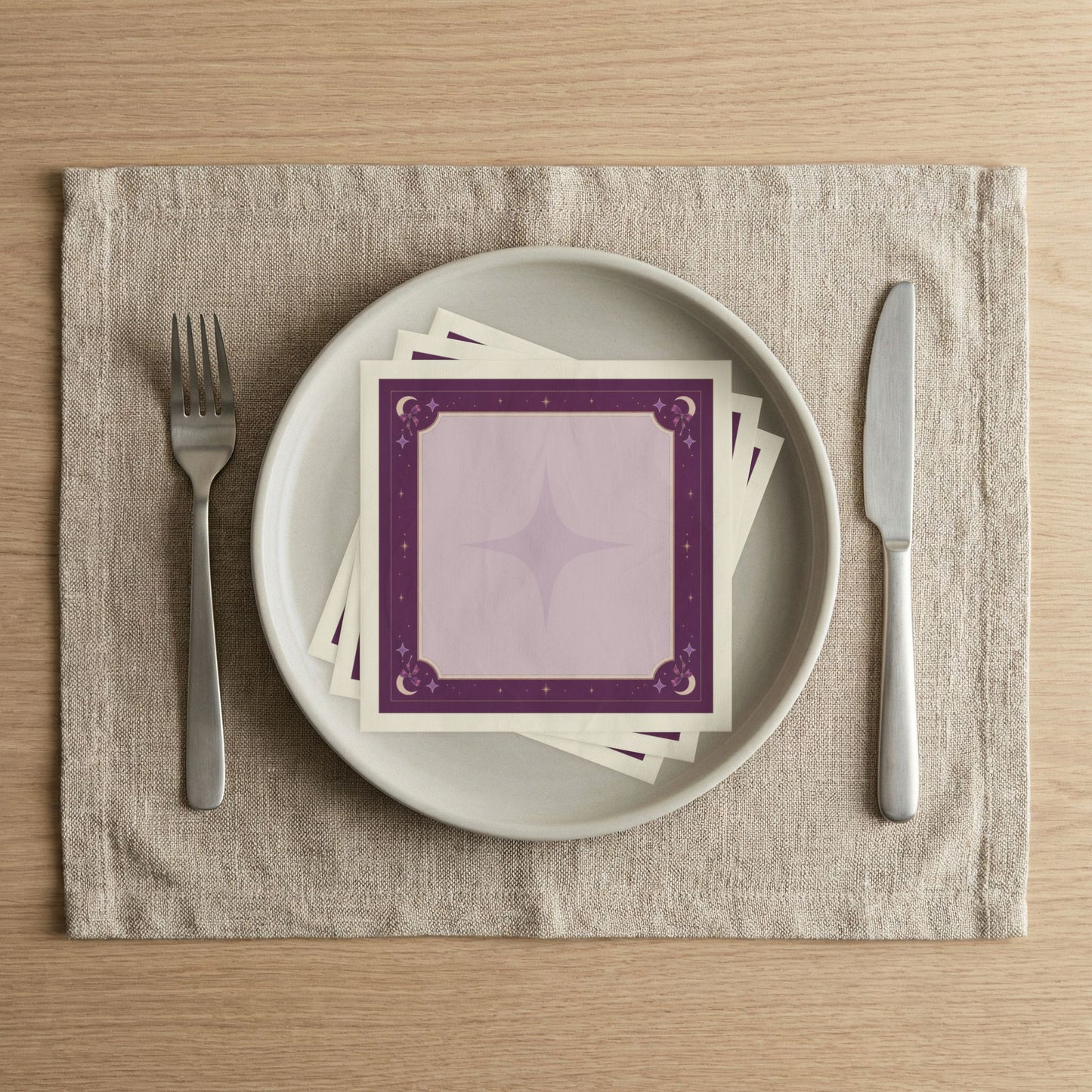 Celestial Moon Border Napkins | Purple Starburst Cocktail Napkins