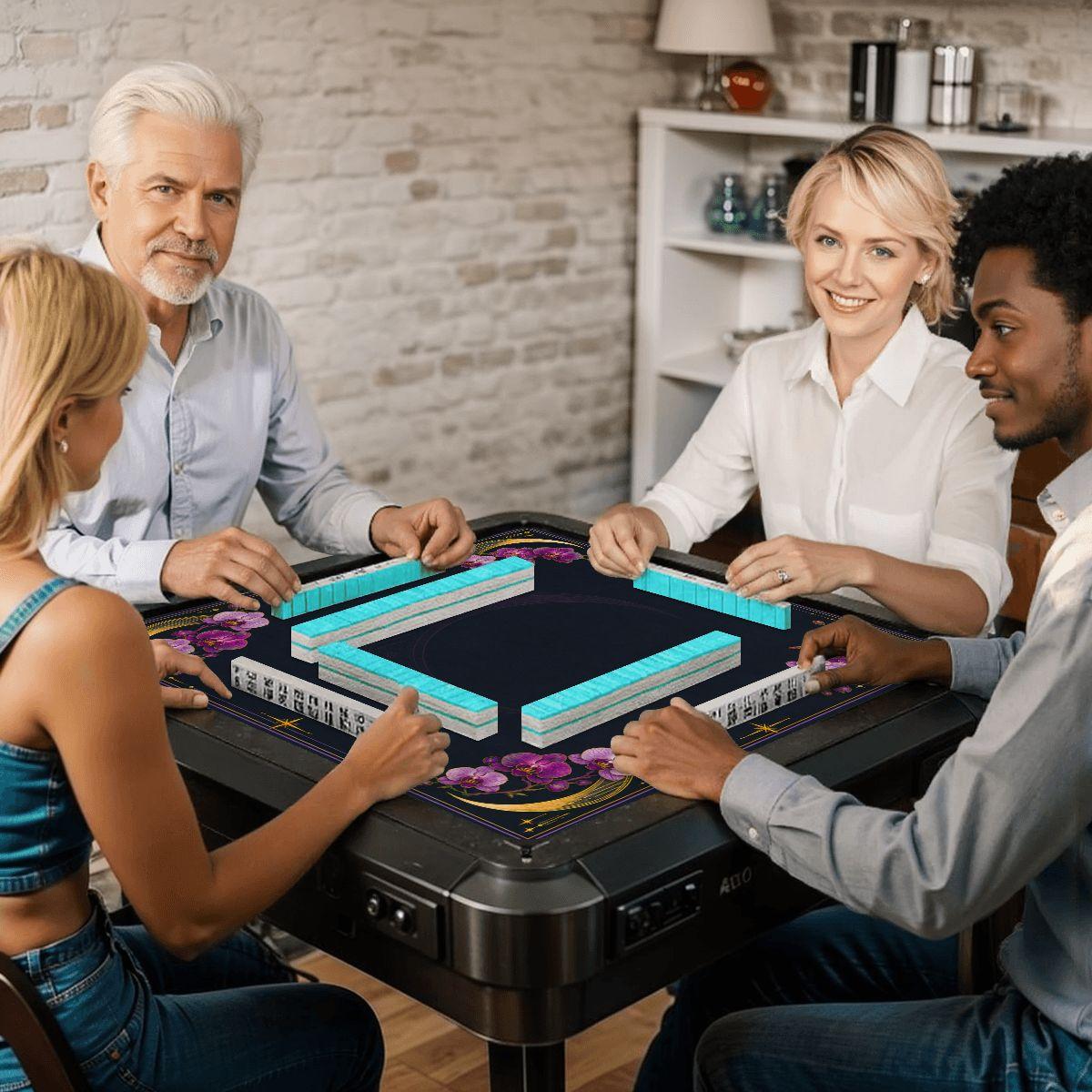 Midnight Mahjong Themed Game Mat, Luxe Navy & Purple Mahjong Mat 31.5"x31.5"