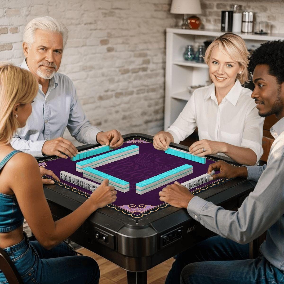 Midnight Mahjong Themed Game Mat, Luxe Purple Mahjong Mat 31.5"x31.5"
