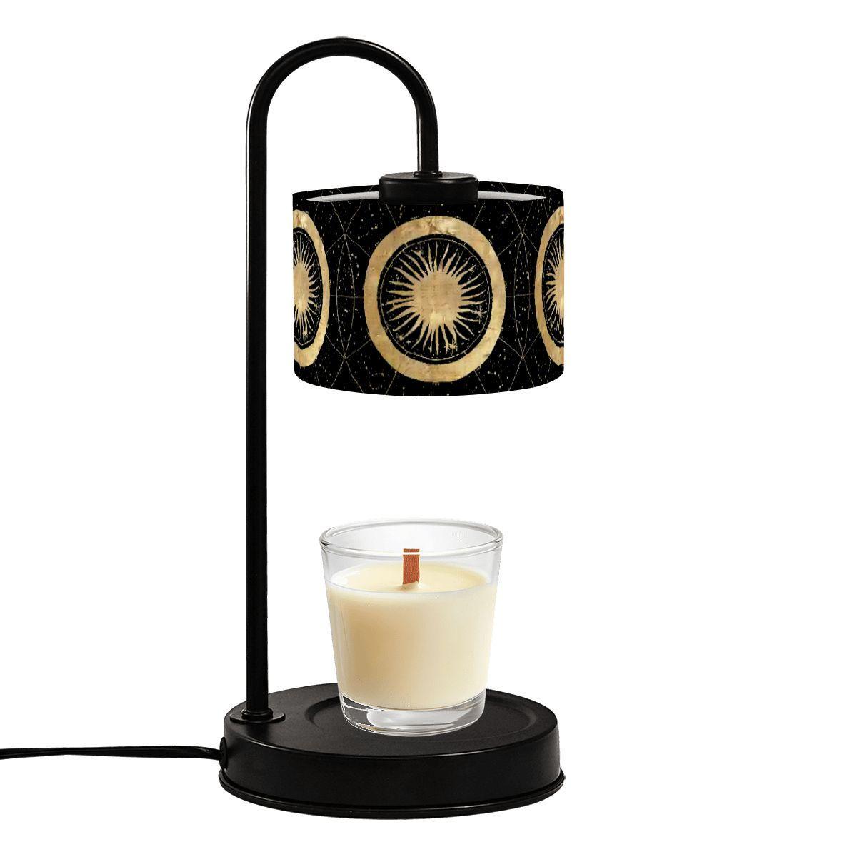 Black and Gold Celestial Candle Warmer Lamp | Sun Moon Wax Melt Warmer | Witchy Whimsigoth Home Decor | Flameless Candle Lamp