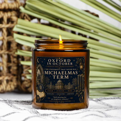 Michaelmas Candle Dark Academia Decor, Oxford in October Scented Candle, Cedar Juniper Moss Home Fragrance Gifts for Book Lovers & Readers