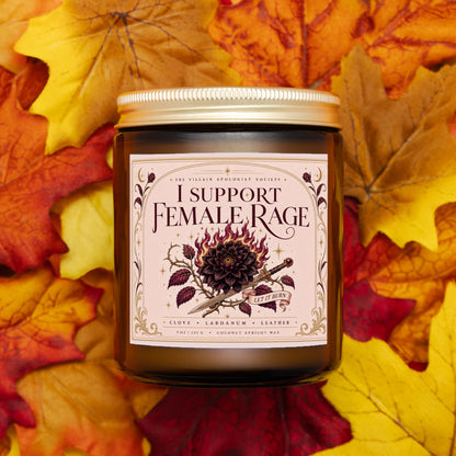 Romantasy Candle for Book Lovers, I Support Female Rage,  Clove Labdanum Leather Scented Candle
