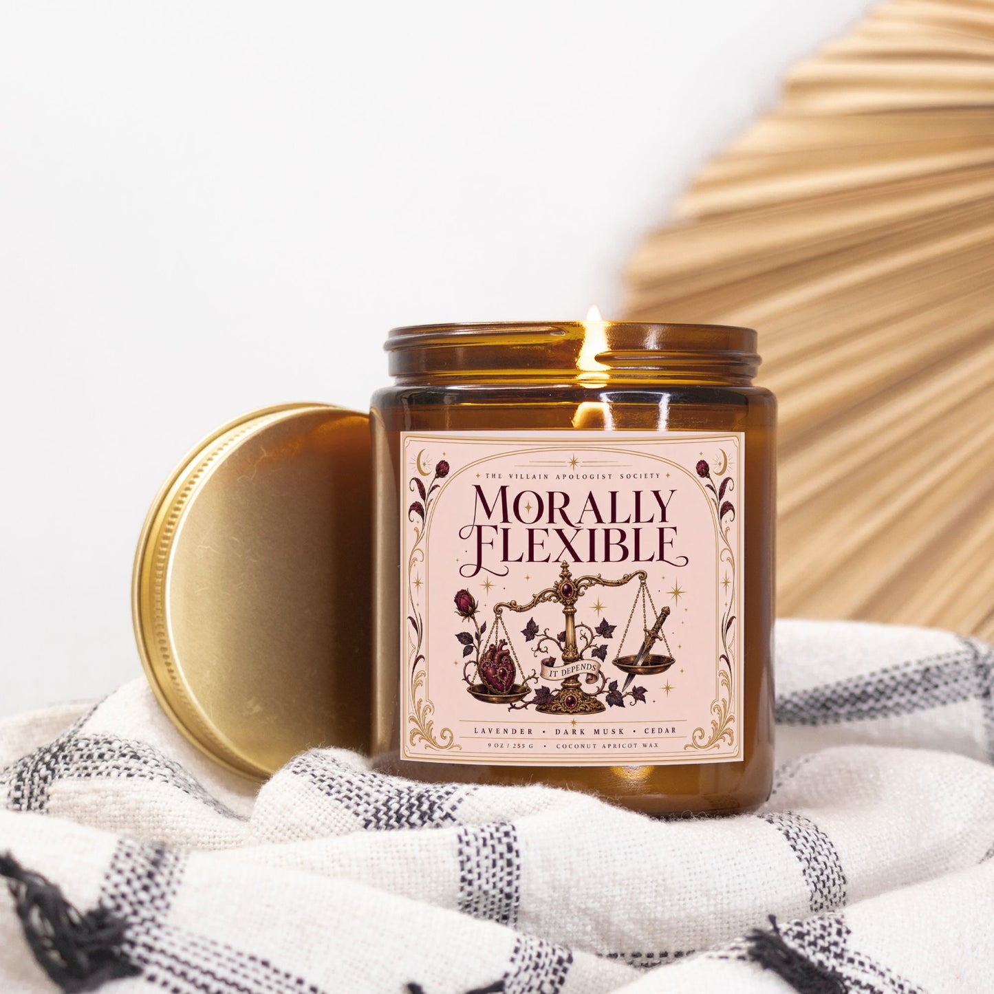 Romantasy Candle for Book Lovers, Morally Flexible,  Lavender Dark Musk Cedar Scented Candle