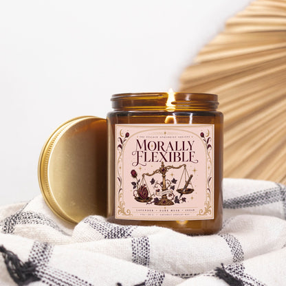 Romantasy Candle for Book Lovers, Morally Flexible,  Lavender Dark Musk Cedar Scented Candle