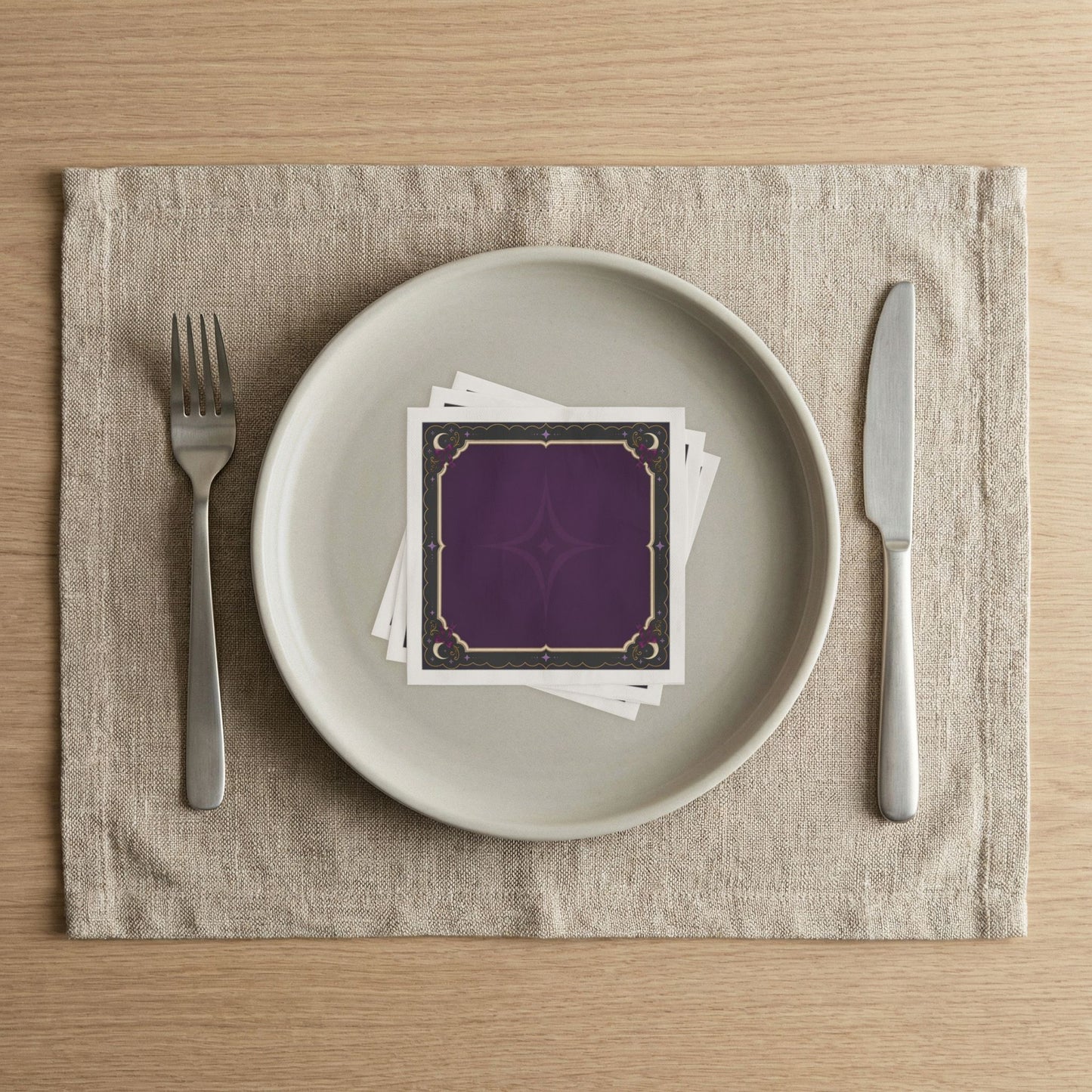 Art Deco Purple Border Napkin | Cocktail Dinner Paper Napkins