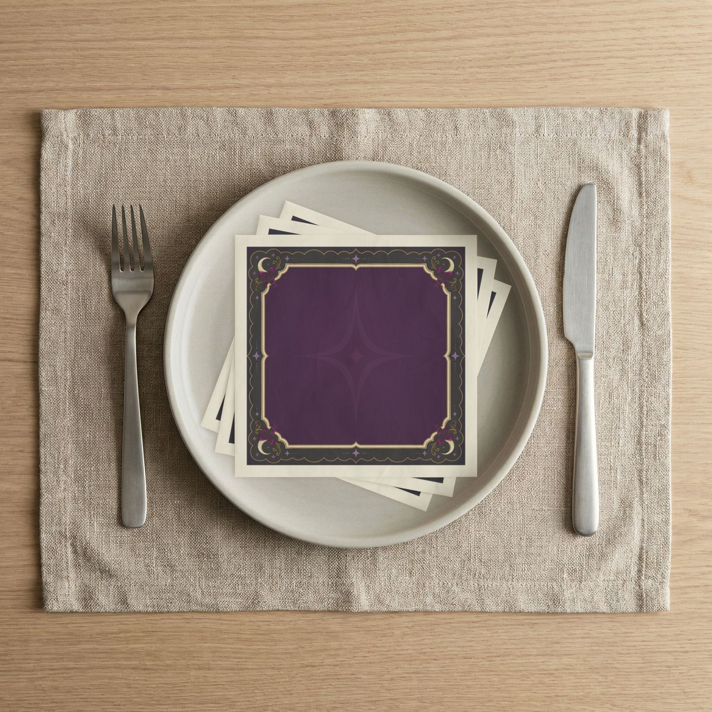 Art Deco Purple Border Napkin | Cocktail Dinner Paper Napkins