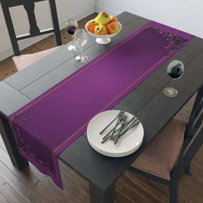 Purple Floral Border Table Runner | Midnight Autumn Vine Dinner Table Runner 16"x72"