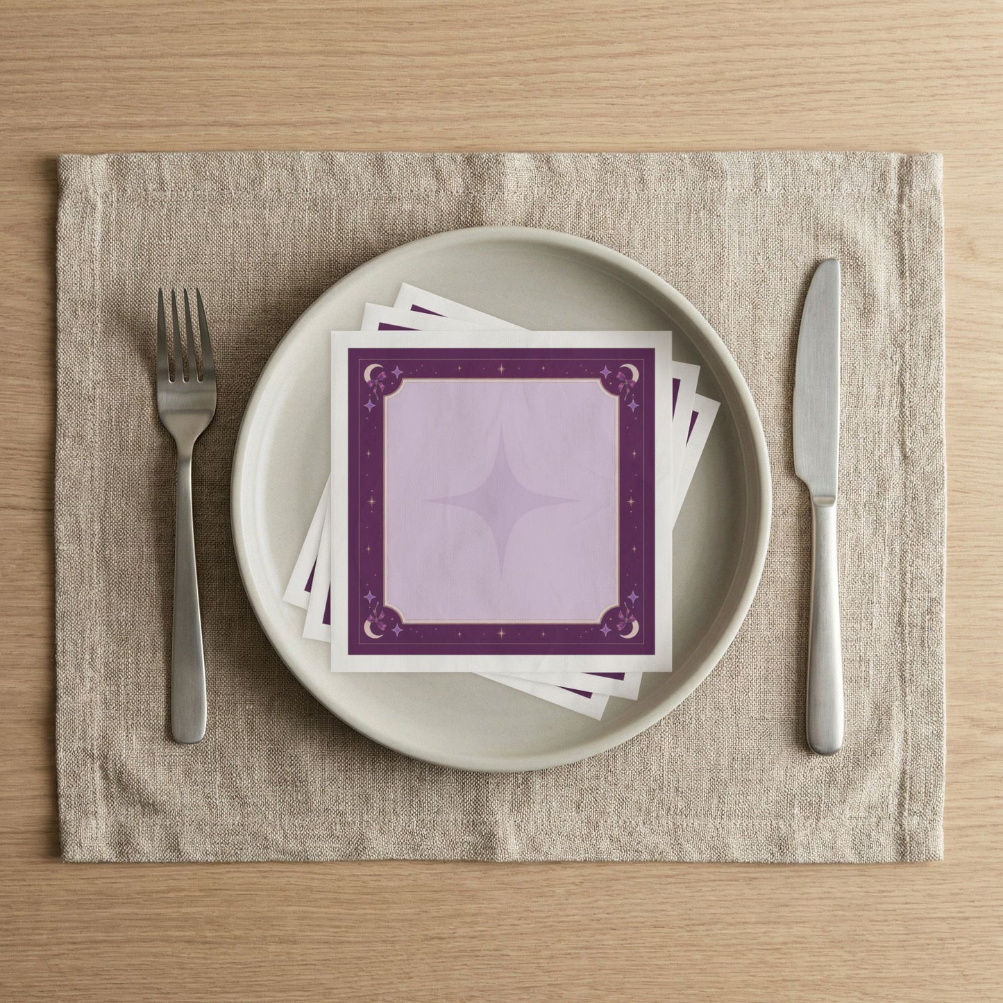 Celestial Moon Border Napkins | Purple Starburst Cocktail Napkins