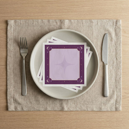 Celestial Moon Border Napkins | Purple Starburst Cocktail Napkins