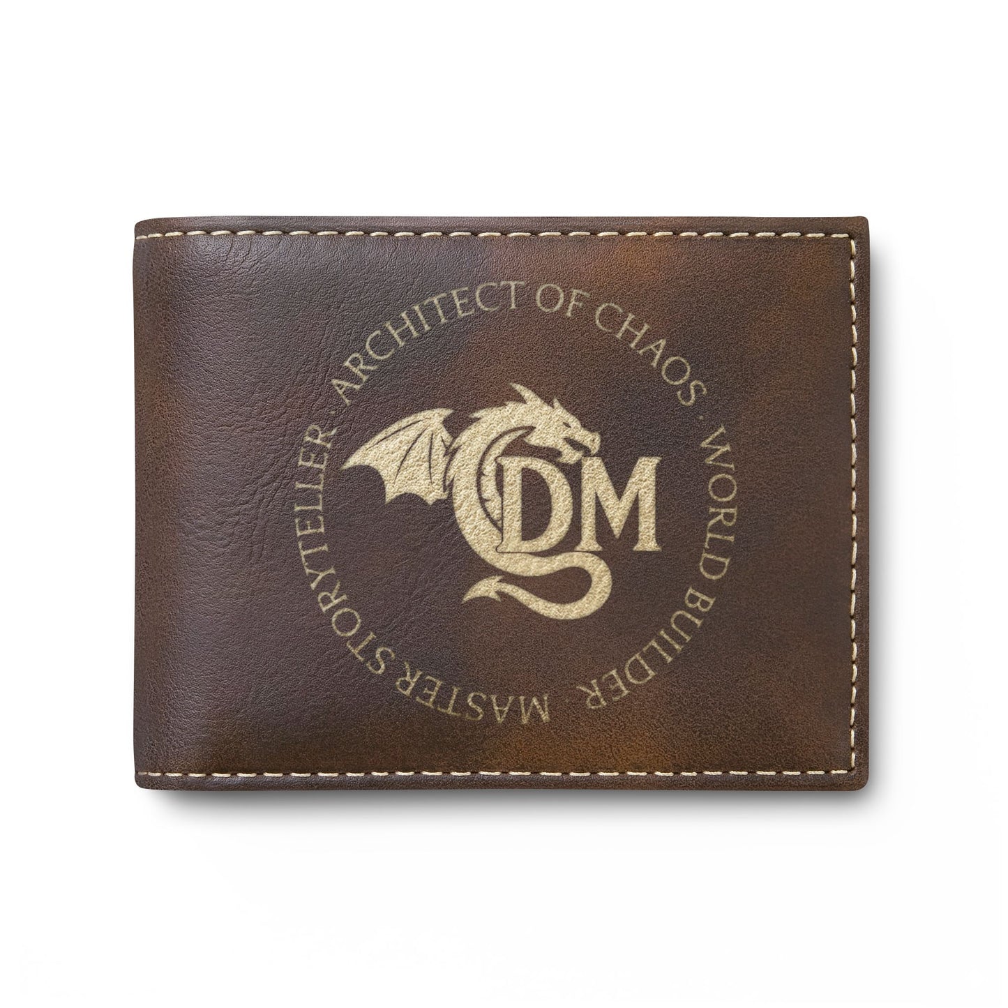 Dungeon Master Gifts, Dragon Embroidery Leather Bi-Fold Wallet, Personalized Monogram for Dungeons and Dragons DM