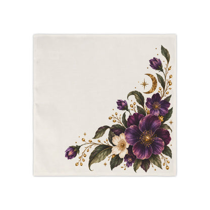 Purple Floral Corner Napkins Set of 4 | Plum Ivory Merlot Table Linens | Luxury Cloth Napkins for Dinner Party