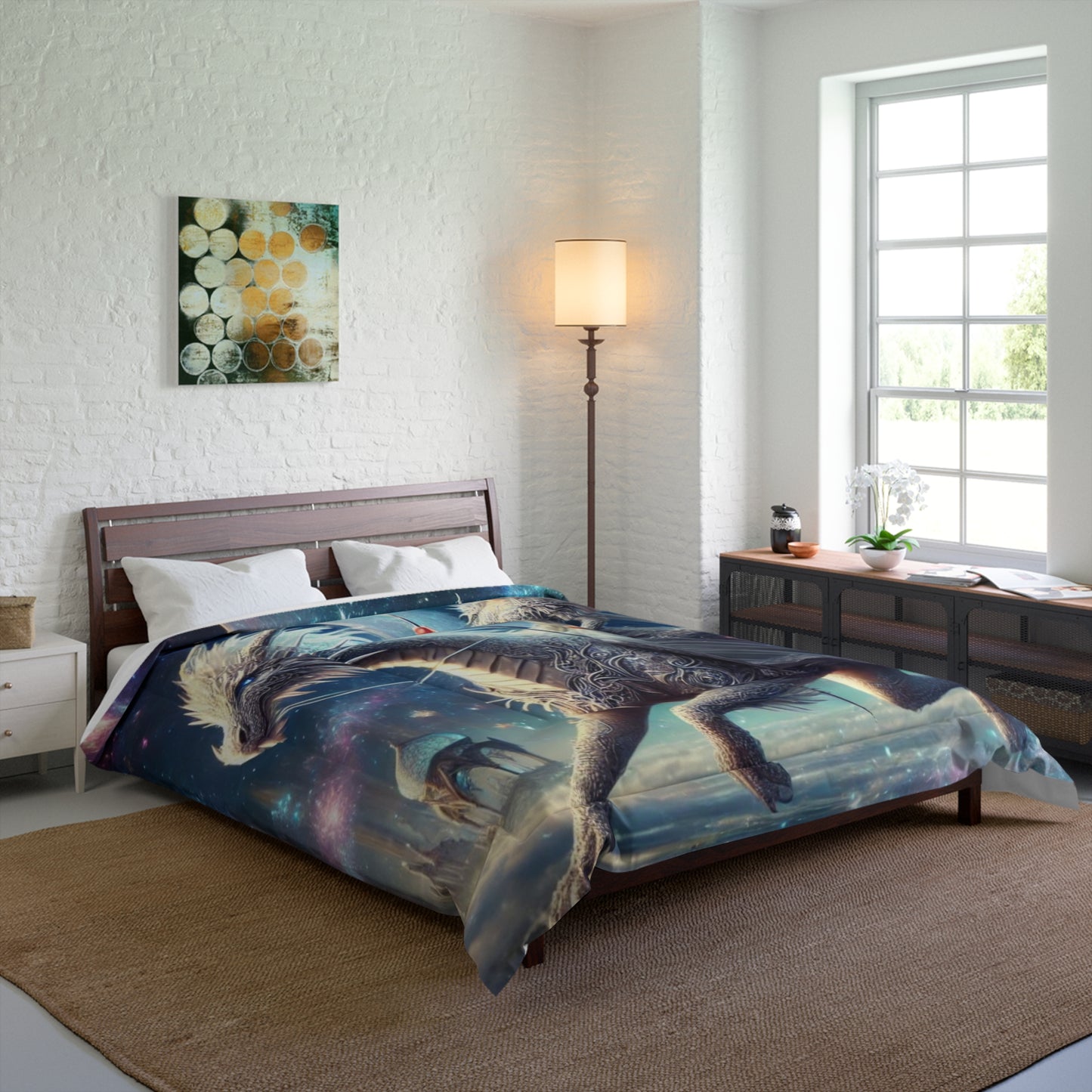 Celestial Dragon Rider Comforter - Transform Your Sleep into an Enchanted Adventure, Matching Pillowcase and Rug Available