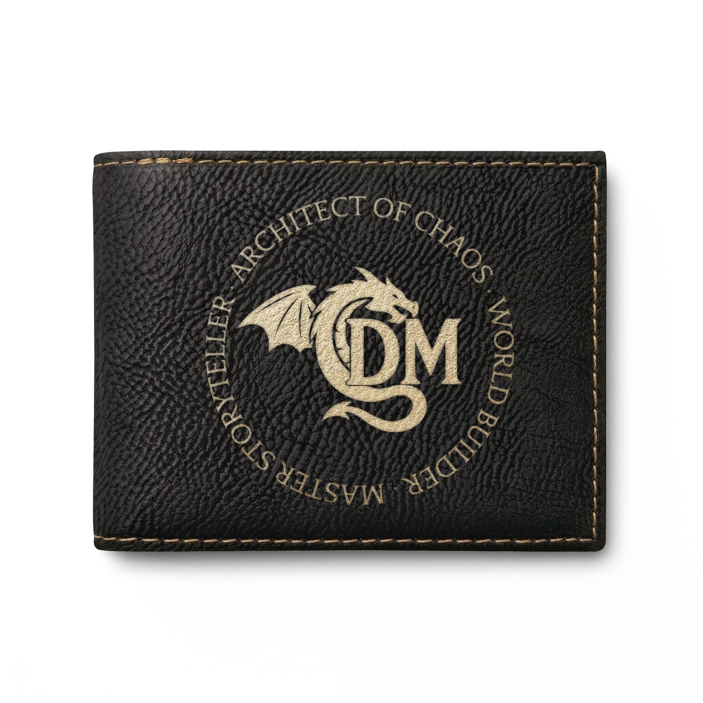 Dungeon Master Gifts, Dragon Embroidery Leather Bi-Fold Wallet, Personalized Monogram for Dungeons and Dragons DM