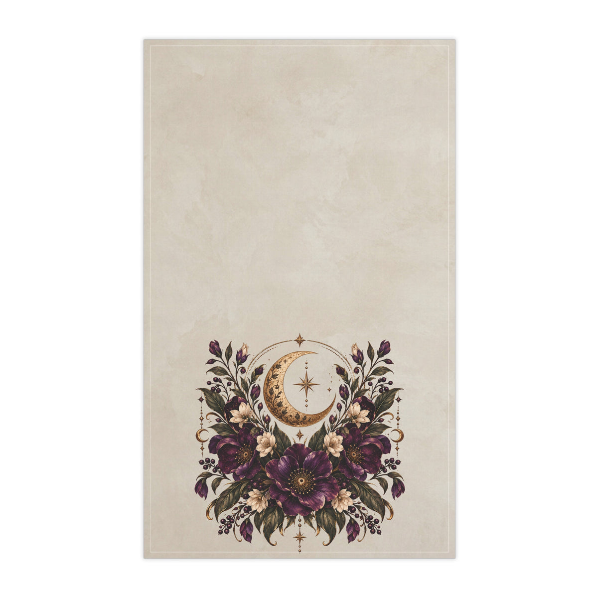 Violet Hour Kitchen Towel | Crescent Moon Floral Tea Towel | Boho Celestial Hand Towel | Whimsigoth Aesthetic