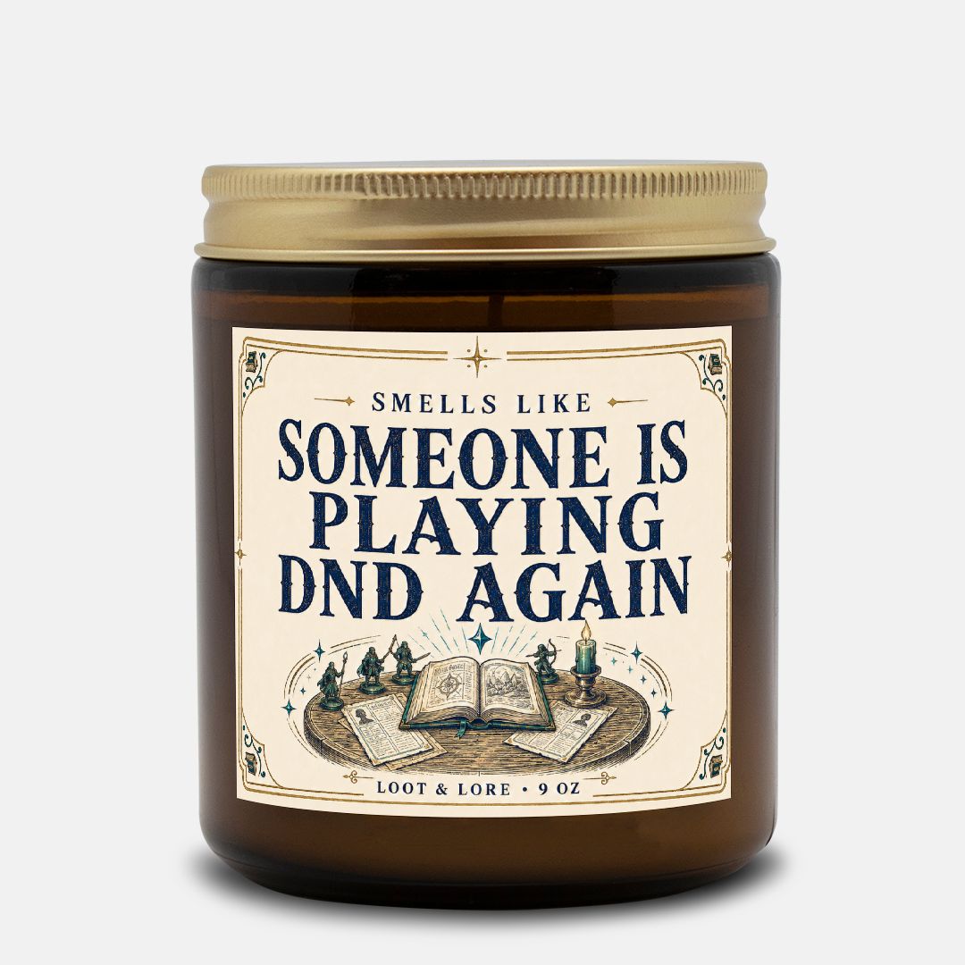 DND Candle Gift, Playing DND Again Funny D&D Gift, Leather Clove Labdanum Scented Candle, Hand Poured Coconut Apricot Wax in Amber Jar 9oz