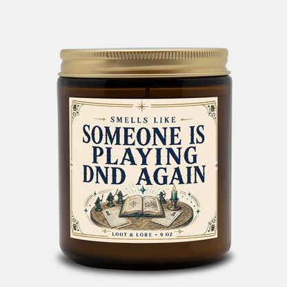 DND Candle Gift, Playing DND Again Funny D&D Gift, Leather Clove Labdanum Scented Candle, Hand Poured Coconut Apricot Wax in Amber Jar 9oz