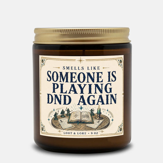 DND Candle Gift, Playing DND Again Funny D&D Gift, Leather Clove Labdanum Scented Candle, Hand Poured Coconut Apricot Wax in Amber Jar 9oz
