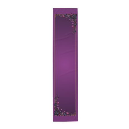 Purple Floral Border Table Runner | Midnight Autumn Vine Dinner Table Runner 16"x72"