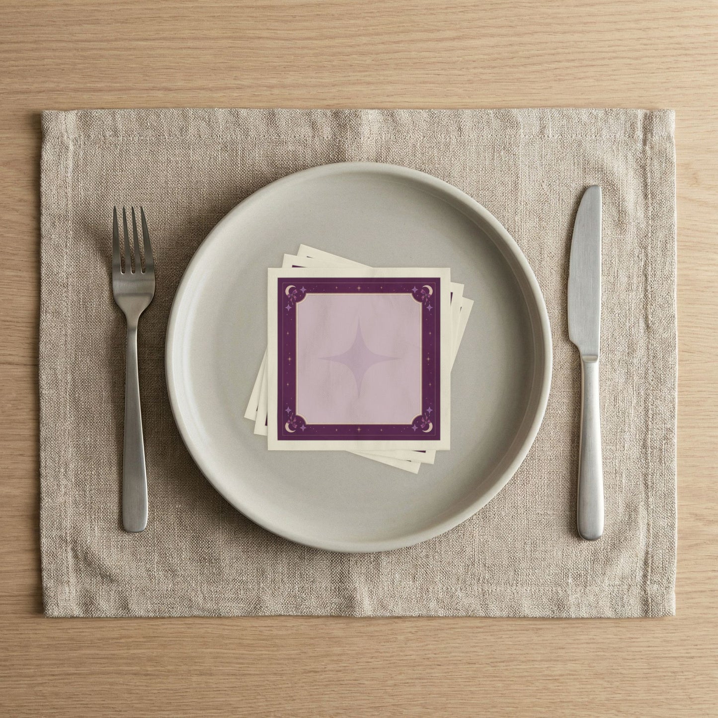Celestial Moon Border Napkins | Purple Starburst Cocktail Napkins