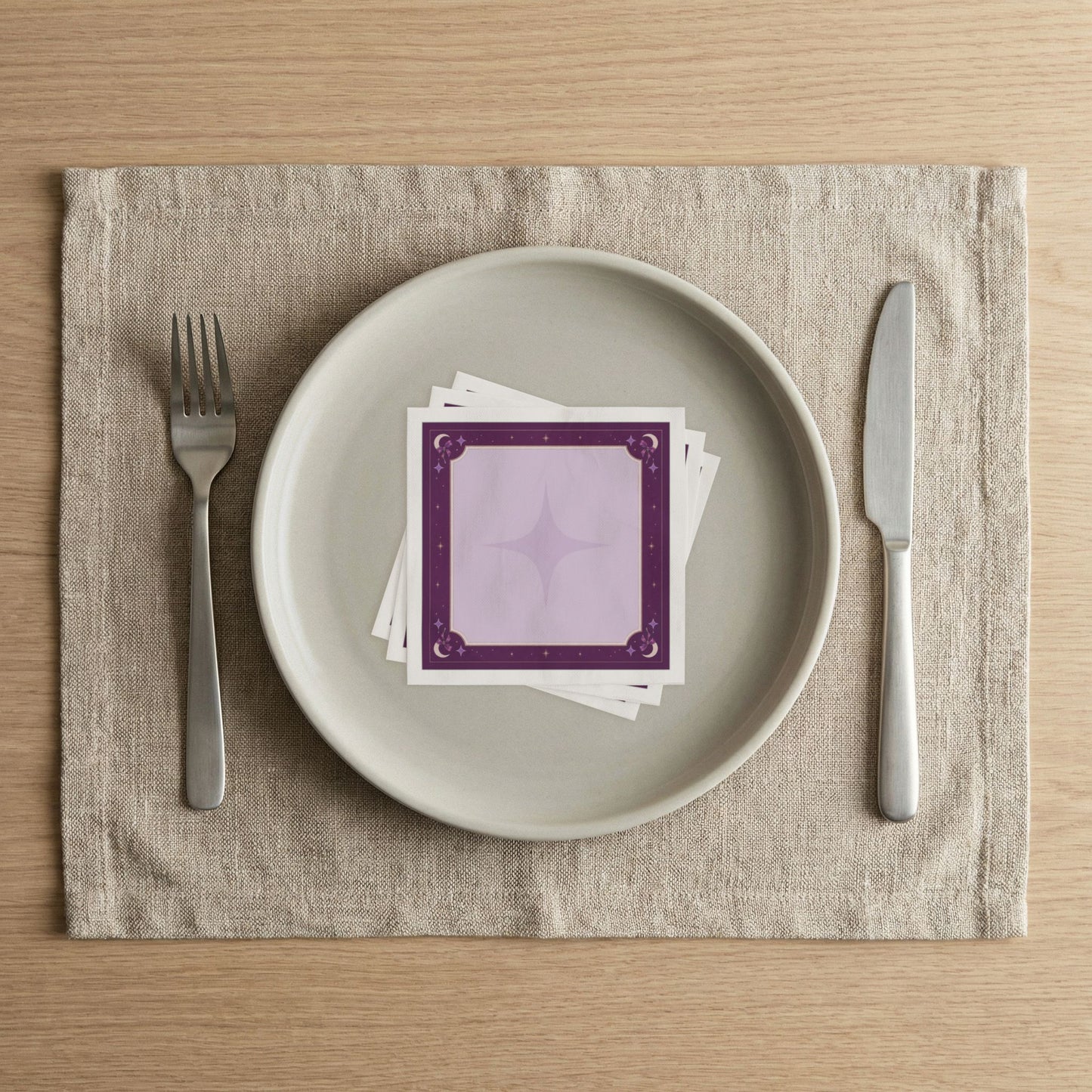 Celestial Moon Border Napkins | Purple Starburst Cocktail Napkins