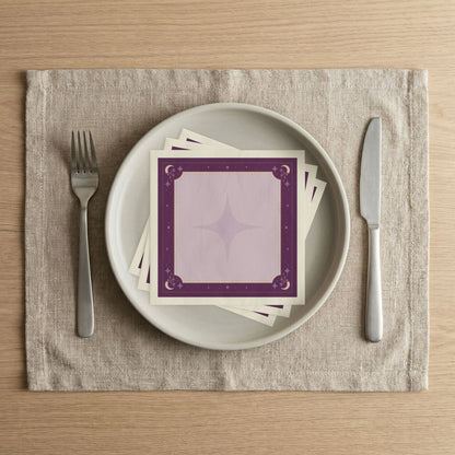 Celestial Moon Border Napkins | Purple Starburst Cocktail Napkins