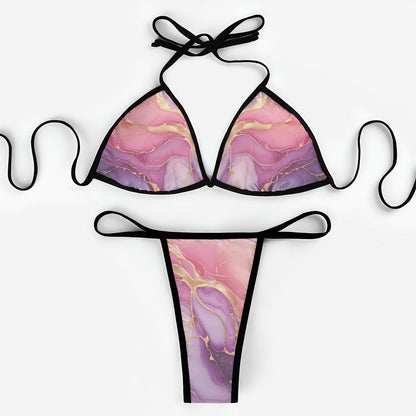 Thong Bikini Multiple Colors and Patterns Size XS - XXL - Flame, Feathers, Gradient, Night Sky, Purple Shimmer, Pink Marble Designs