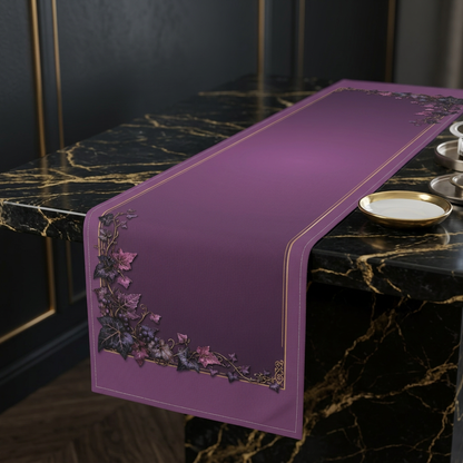 Purple Floral Border Table Runner | Midnight Autumn Vine Dinner Table Runner 16"x72"
