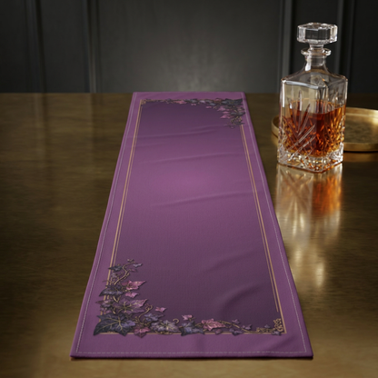 Purple Floral Border Table Runner | Midnight Autumn Vine Dinner Table Runner 16"x72"