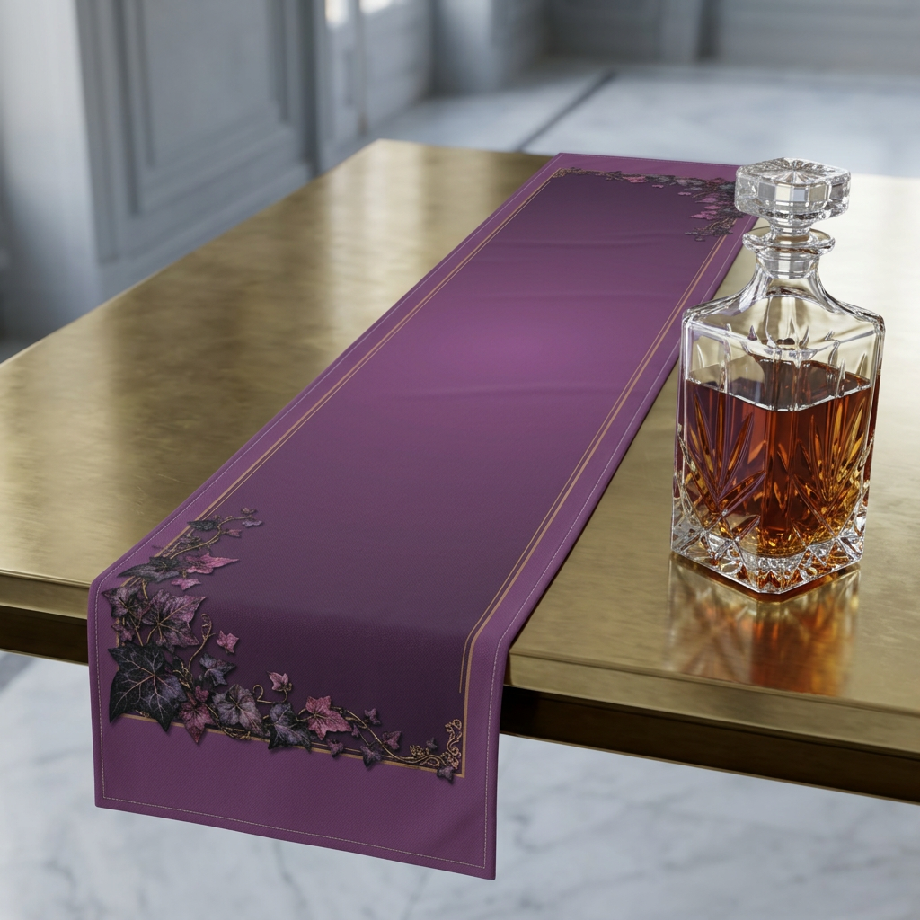Purple Floral Border Table Runner | Midnight Autumn Vine Dinner Table Runner 16"x72"
