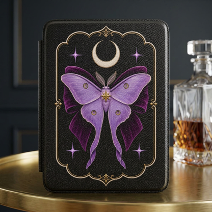 Kindle Case Purple Luna Month | Kindle Paperwhite 7" 12th Gen. Cover w/ Strap | Crescent Moon eReader Sleeve | Gothic Celestial Aesthetic