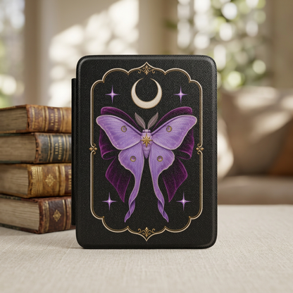 Kindle Case Purple Luna Month | Kindle Paperwhite 7" 12th Gen. Cover w/ Strap | Crescent Moon eReader Sleeve | Gothic Celestial Aesthetic