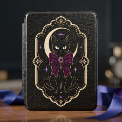 Kindle Case Black Cat | Purple Kindle Paperwhite 7" 12th Gen. Cover w/ Strap | Halloween eReader Sleeve | Gothic Celestial Aesthetic