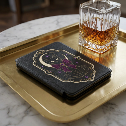 Kindle Case Black Cat | Purple Kindle Paperwhite 7" 12th Gen. Cover w/ Strap | Halloween eReader Sleeve | Gothic Celestial Aesthetic