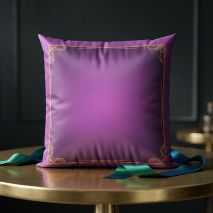 Purple Velvet Decorative Pillow, Gold Filigree Border | Square Throw Pillow