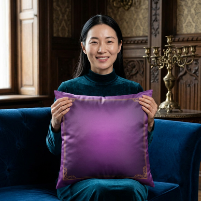 Purple Velvet Decorative Pillow, Gold Filigree Border | Square Throw Pillow