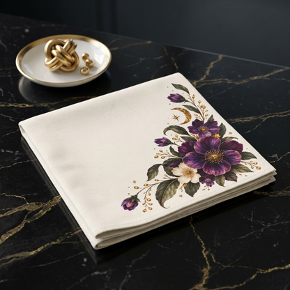 Purple Floral Corner Napkins Set of 4 | Plum Ivory Merlot Table Linens | Luxury Cloth Napkins for Dinner Party