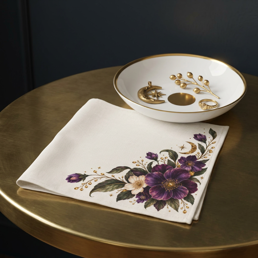 Purple Floral Corner Napkins Set of 4 | Plum Ivory Merlot Table Linens | Luxury Cloth Napkins for Dinner Party