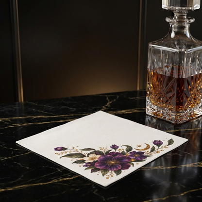 Purple Floral Corner Napkins Set of 4 | Plum Ivory Merlot Table Linens | Luxury Cloth Napkins for Dinner Party