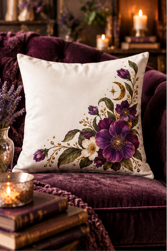 Violet Hour Vintage Pillow | Velvet Throw Pillow Living Room Decor | Ivory & Purple Accent Pillow for Bedroom