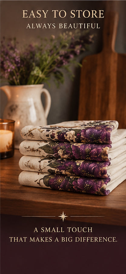 Violet Hour Kitchen Towel | Crescent Moon Floral Tea Towel | Boho Celestial Hand Towel | Whimsigoth Aesthetic