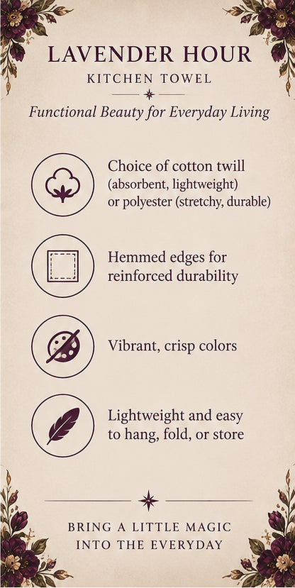 Violet Hour Kitchen Towel | Crescent Moon Floral Tea Towel | Boho Celestial Hand Towel | Whimsigoth Aesthetic