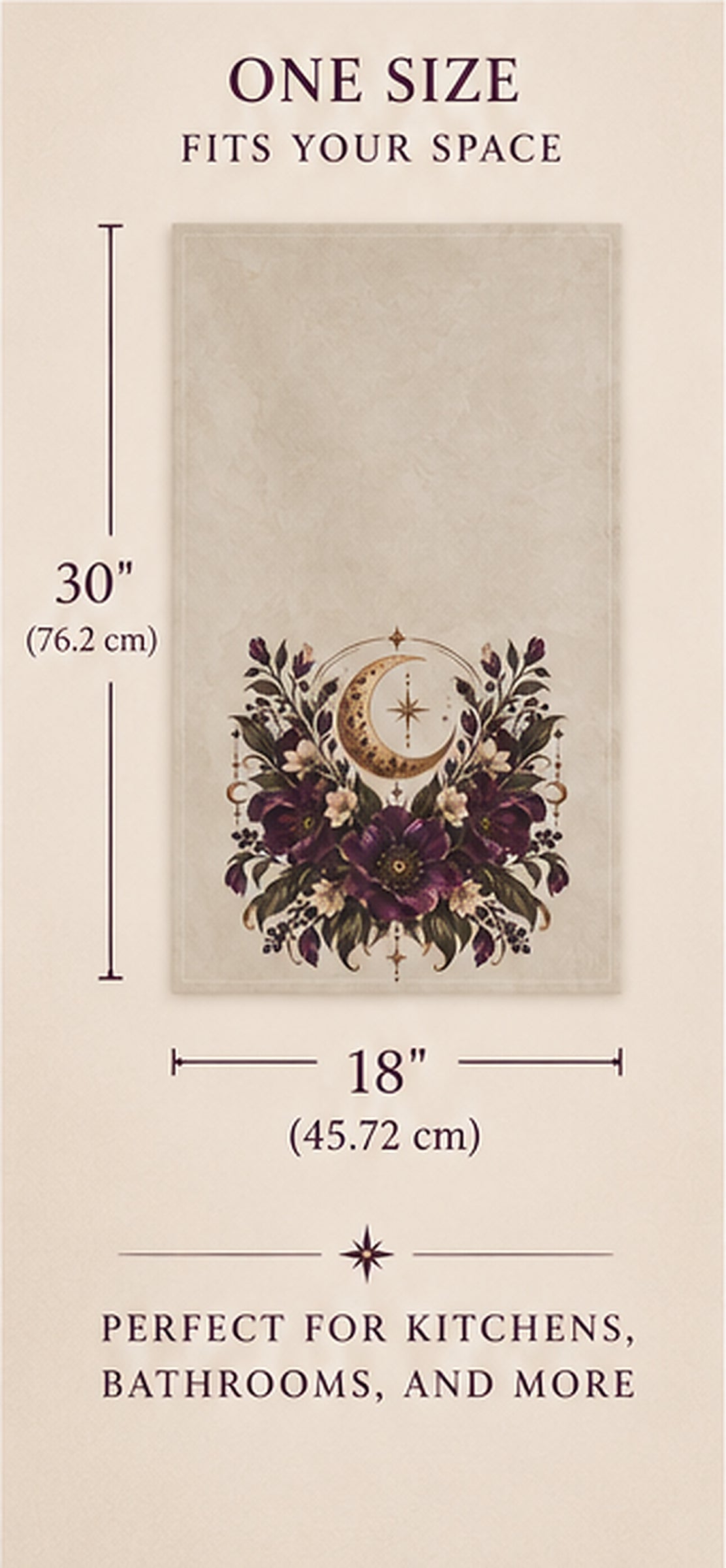 Violet Hour Kitchen Towel | Crescent Moon Floral Tea Towel | Boho Celestial Hand Towel | Whimsigoth Aesthetic