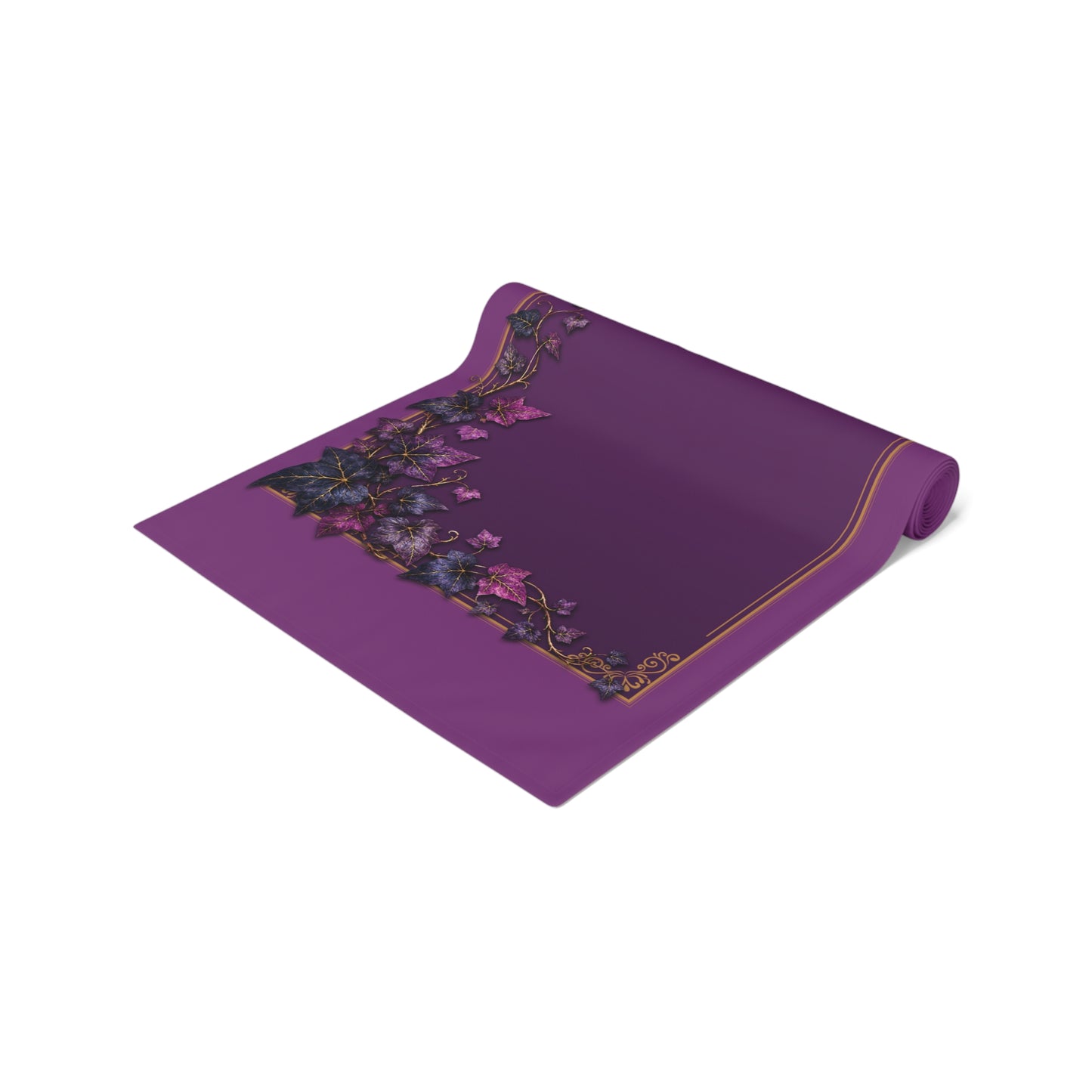 Purple Floral Border Table Runner | Midnight Autumn Vine Dinner Table Runner 16"x72"