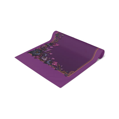 Purple Floral Border Table Runner | Midnight Autumn Vine Dinner Table Runner 16"x72"