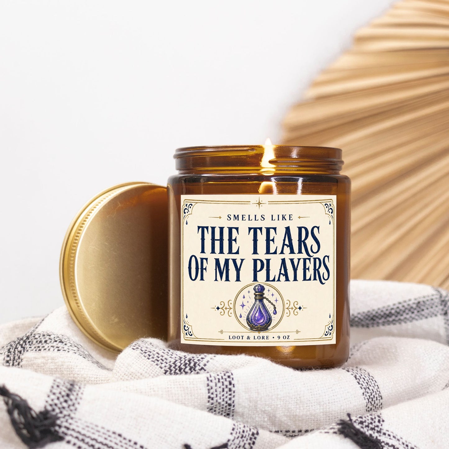 DND Candle Gift, I Said Cast Fireball Funny D&D Gift, Sea Salt Ozone Powder Scented Candle, Hand Poured Coconut Apricot Wax in Amber Jar 9oz