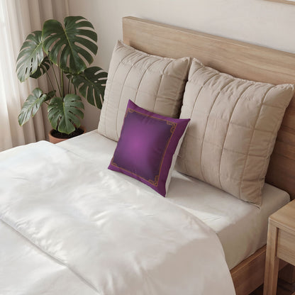 Purple Velvet Decorative Pillow, Gold Filigree Border | Square Throw Pillow