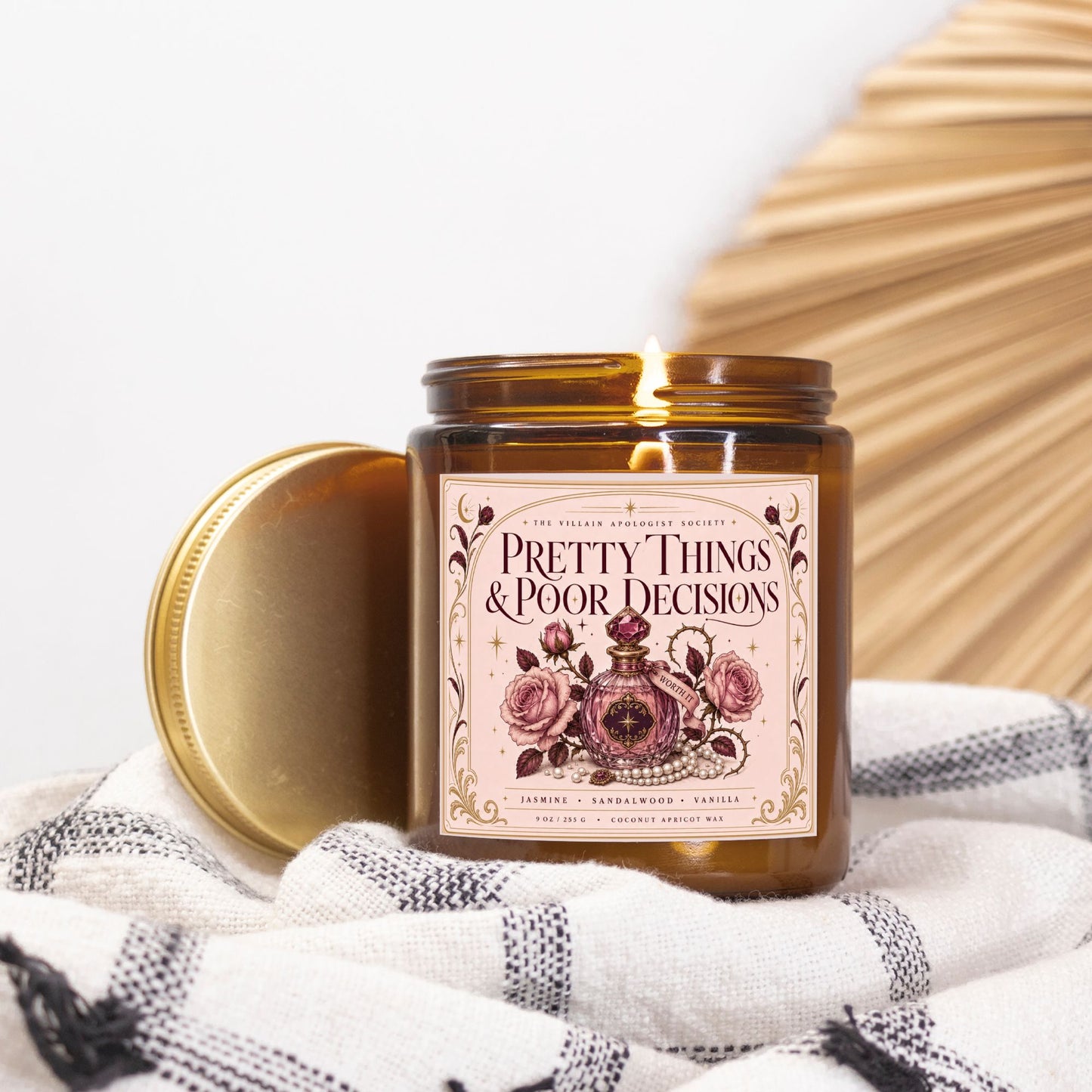 Romantasy Candle for Book Lovers, Pretty Things & Poor Decisions,  Jasmine Sandalwood Vanilla Scented Candle
