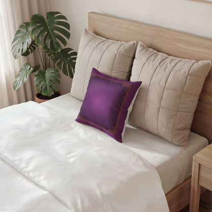 Purple Velvet Decorative Pillow, Gold Filigree Border | Square Throw Pillow