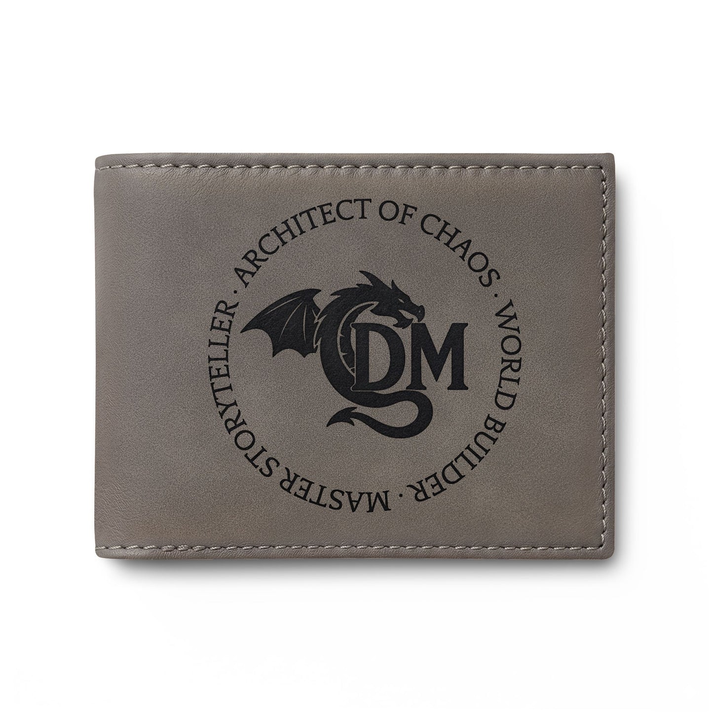 Dungeon Master Gifts, Dragon Embroidery Leather Bi-Fold Wallet, Personalized Monogram for Dungeons and Dragons DM