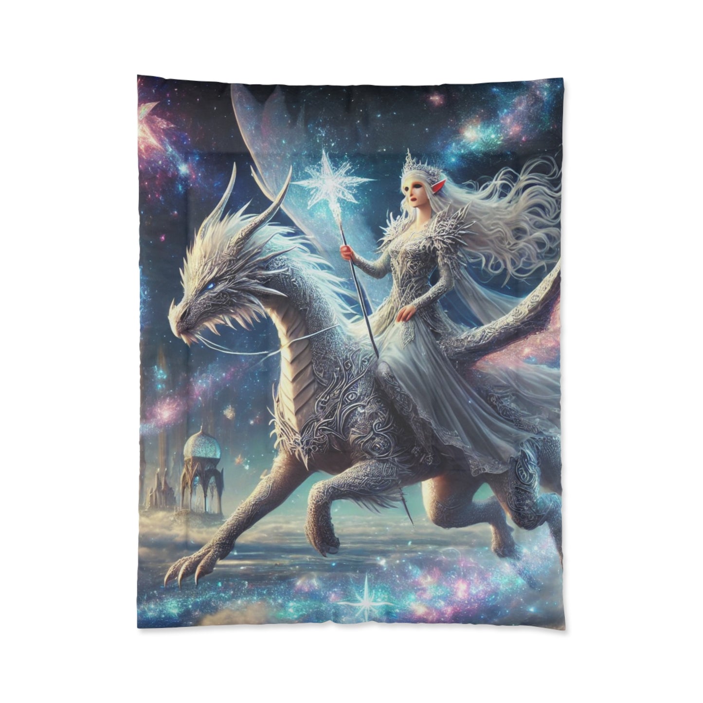 Celestial Dragon Rider Comforter - Transform Your Sleep into an Enchanted Adventure, Matching Pillowcase and Rug Available